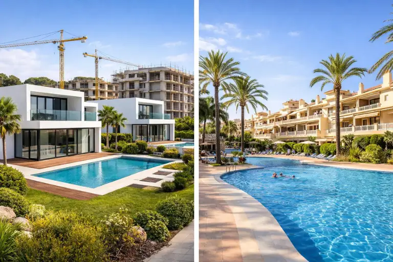 Luxury real estate advisor comparing new and resale properties for premium home buyers